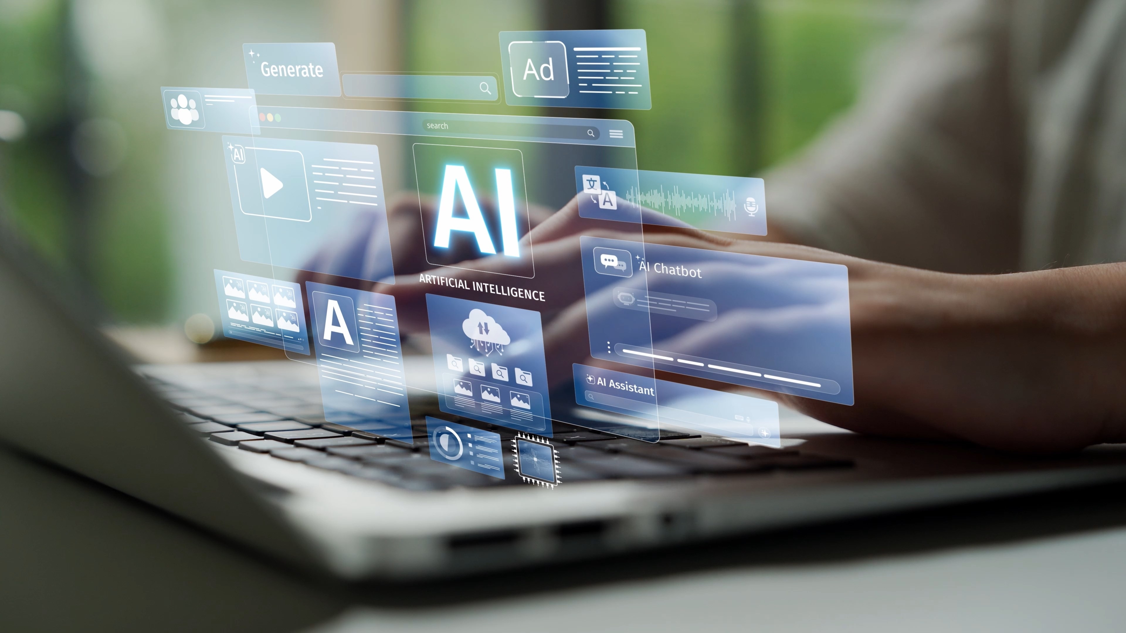 Stock image of a person on a laptop.