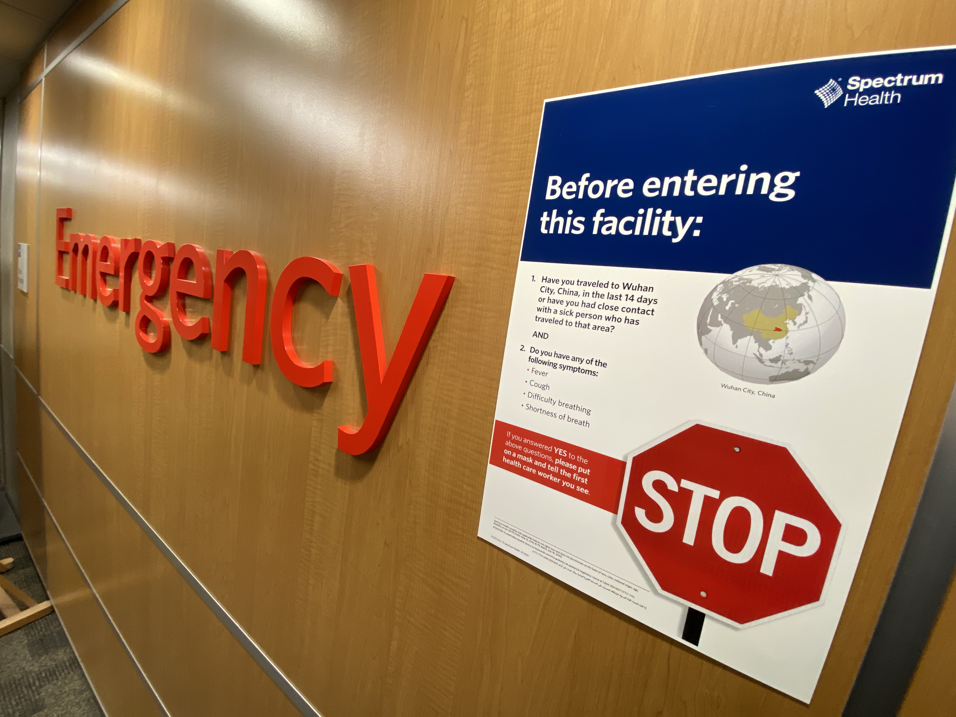 Spectrum Health Coronavirus Signage in Emergency Room