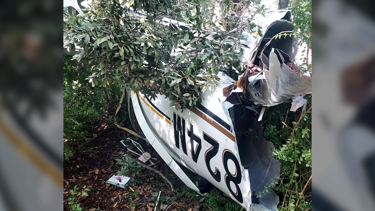 A wrecked plane is shown.