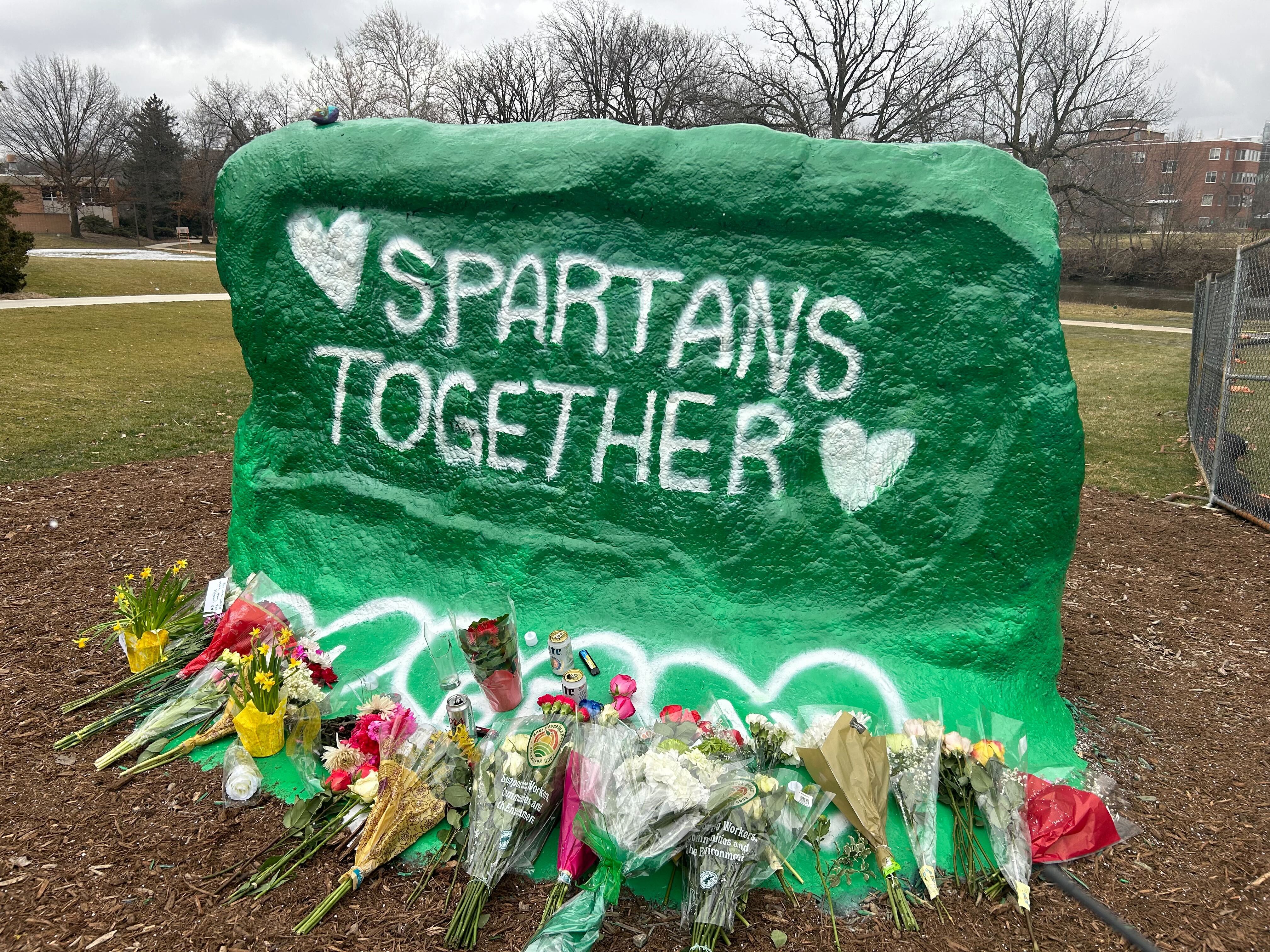 The Rock at MSU painted to honor the mass shooting victims 
