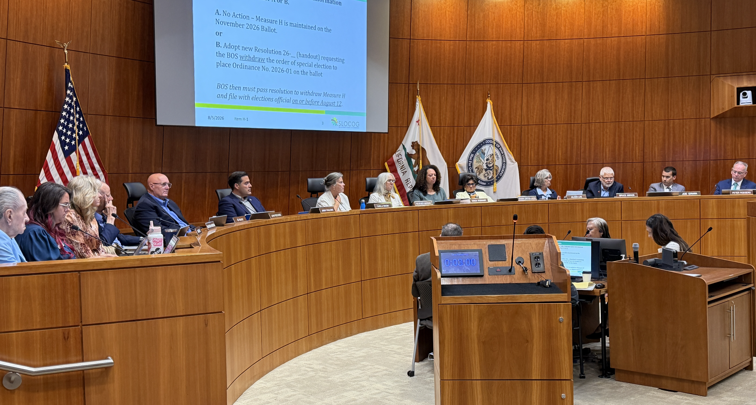 The SLOCOG Board voted Wednesday, August 5, 2026 to take Measure H off the ballot