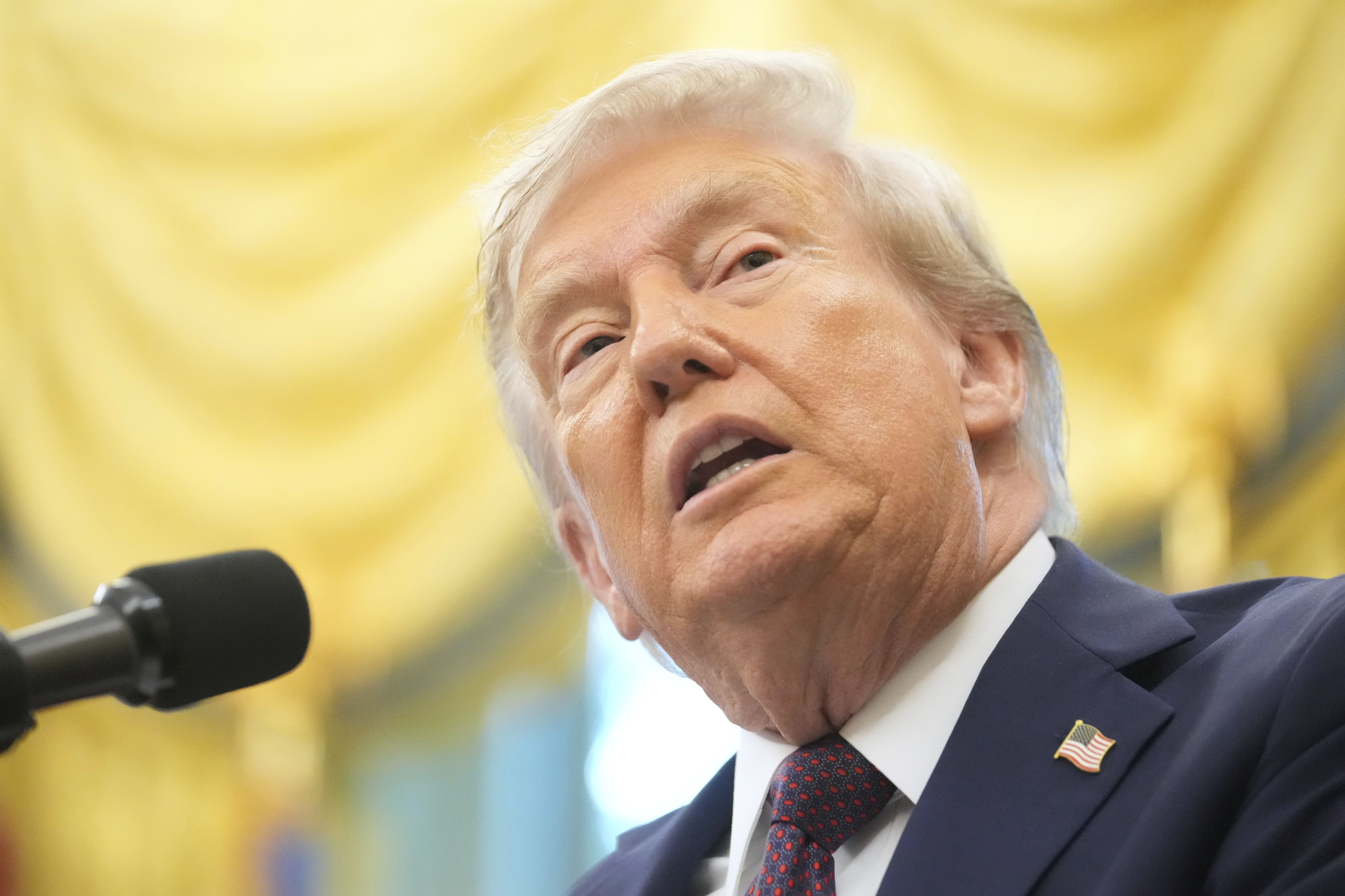 President Donald Trump speaks during an event about the relocation of U.S. Space Command headquarters from Colorado to Alabama in the Oval Office of the White House, Tuesday, Sept. 2, 2025, in Washington. 
