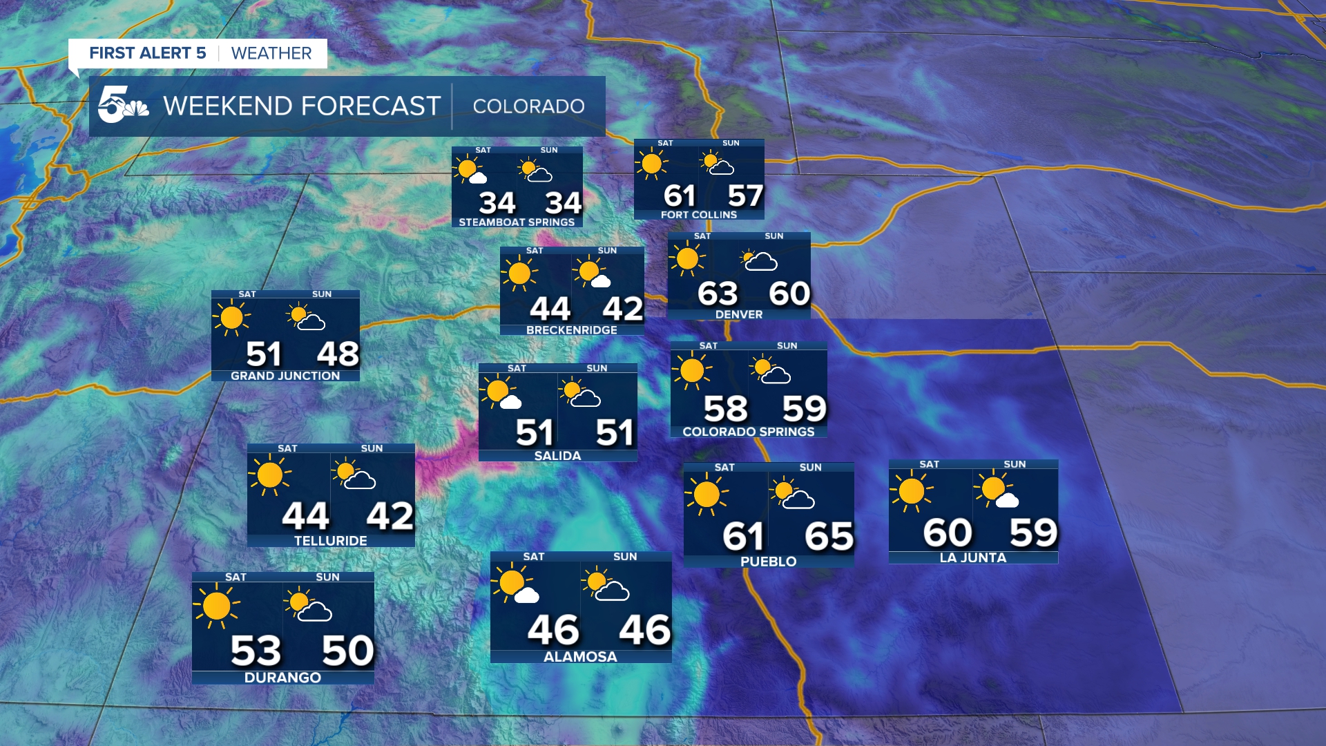 Mild highs Saturday and Sunday in southern Colorado