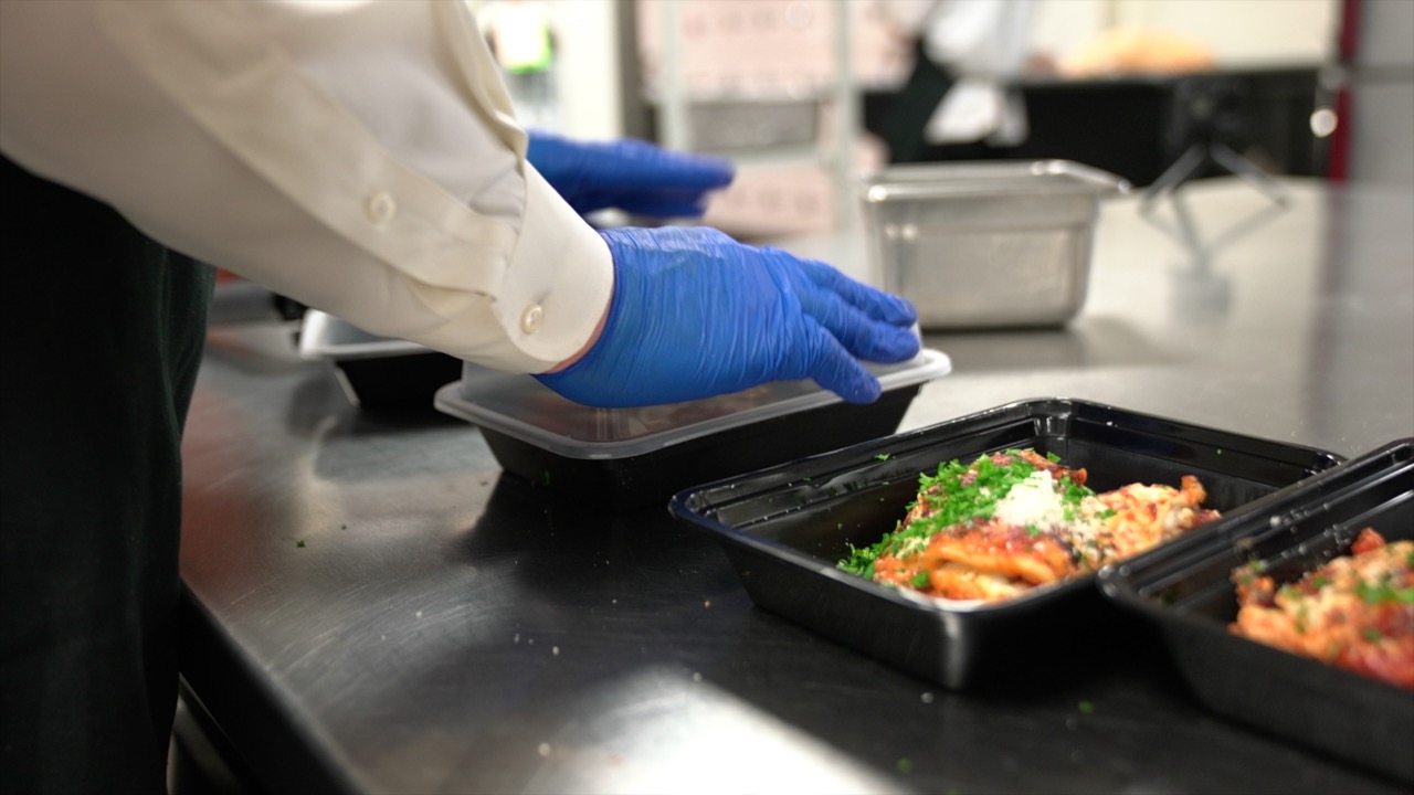 Garnishing and Packing Meals for Health Care Workers