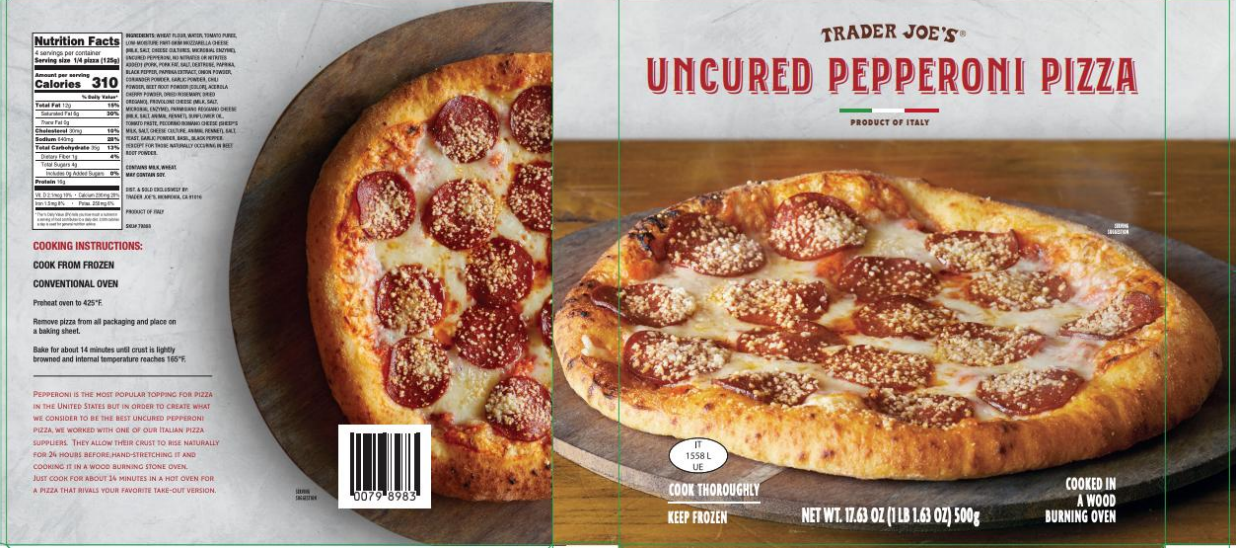 Screen shot of frozen pizza package
