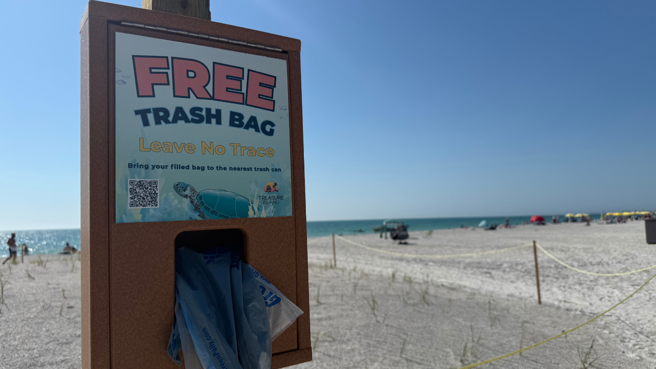 City of Treasure Island places trash bag dispensers along its beaches