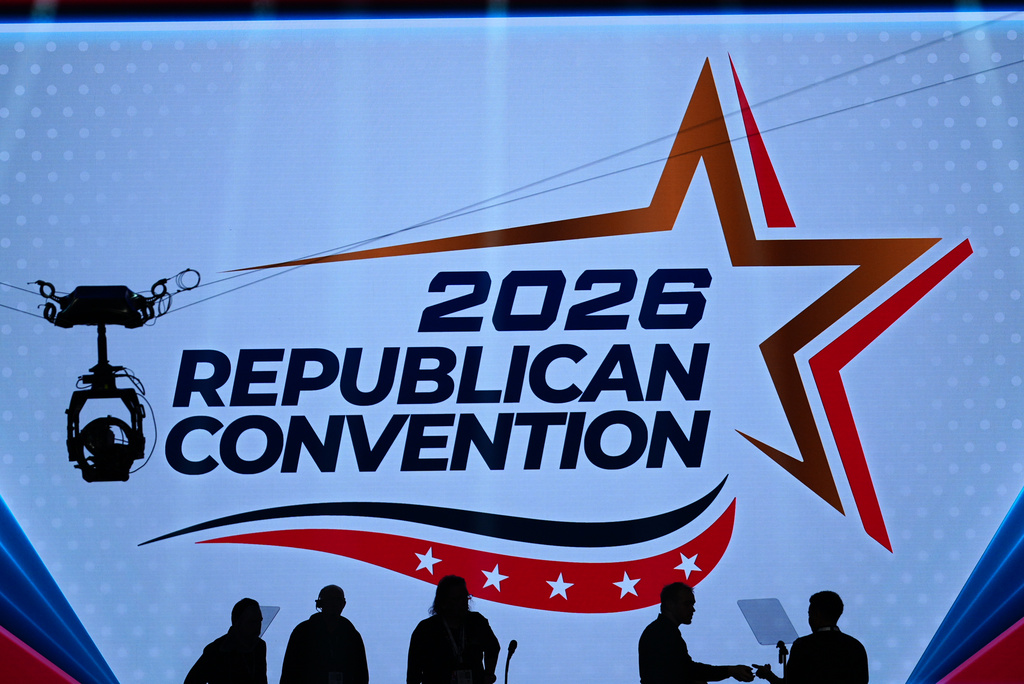 Workers continue to prepare the arena before the Republican convention Tuesday, Sept. 8, 2026, in Dallas. 