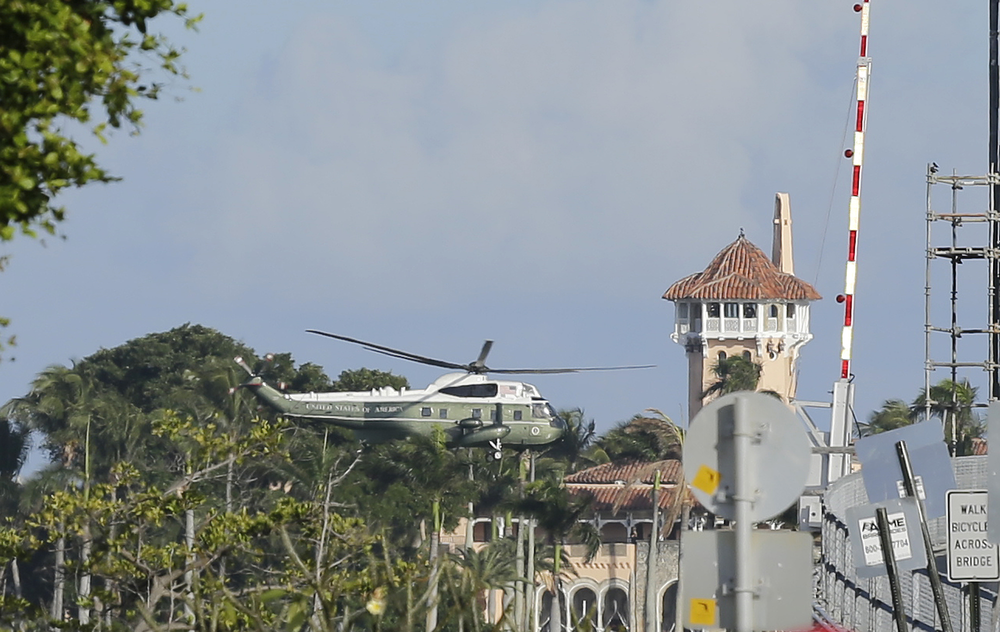 President Donald Trump on Marine One leaving Mar-a-Lago in January 2020