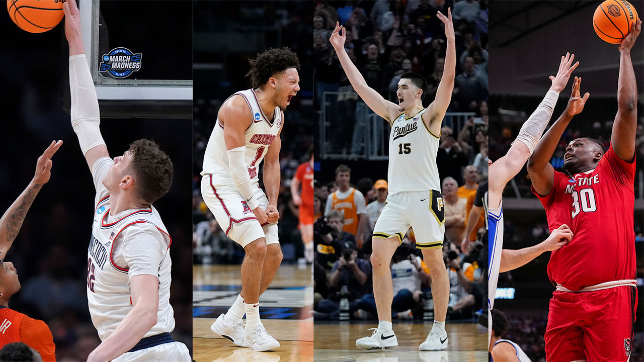 2024 Final Four participants UConn's Donovan Clingan, Alabama's Mark Sears, Purdue's Zach Edey, NC State's DJ Burns Jr.