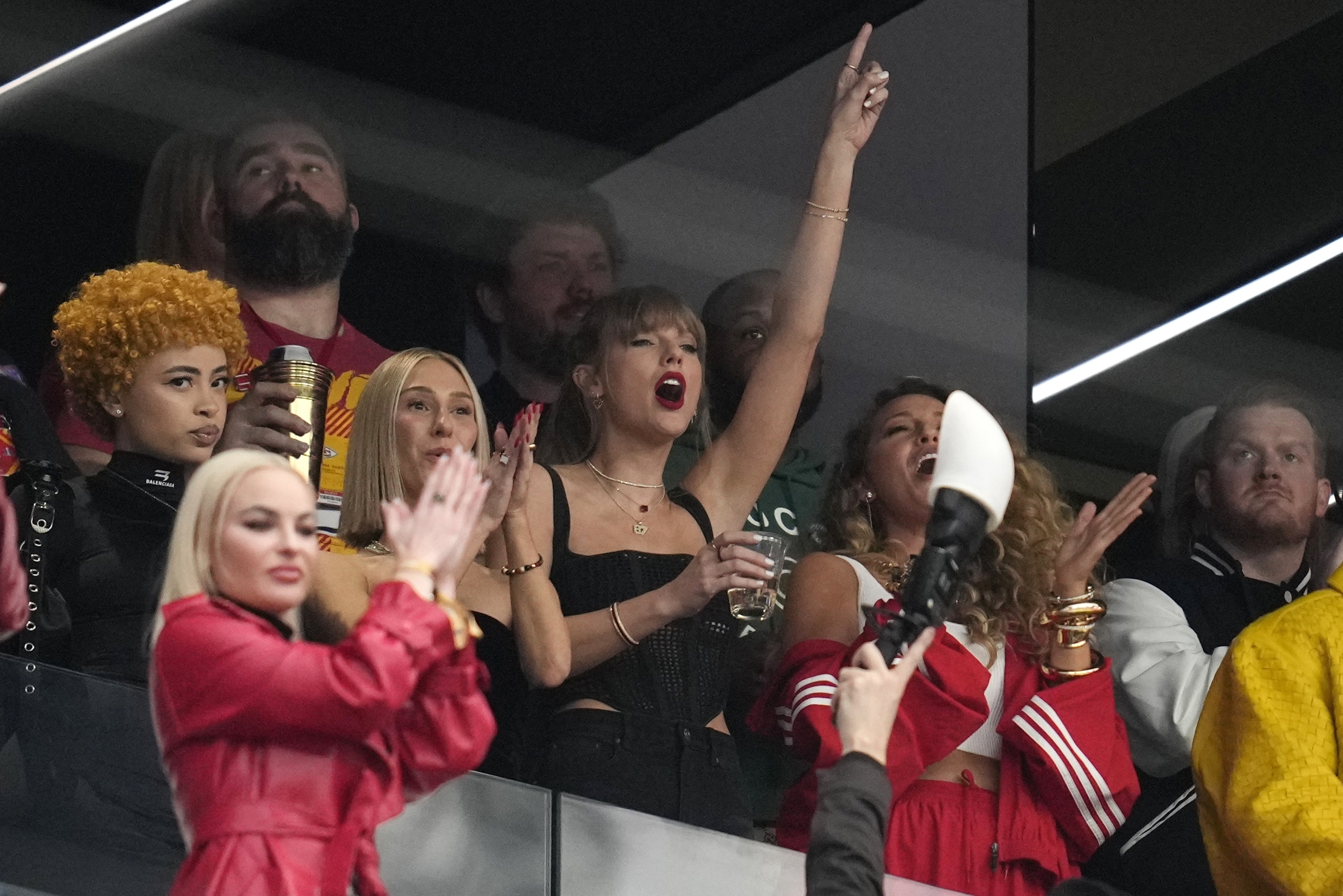 Taylor Swift cheers before Super Bowl LVIII, Feb. 11, 2024