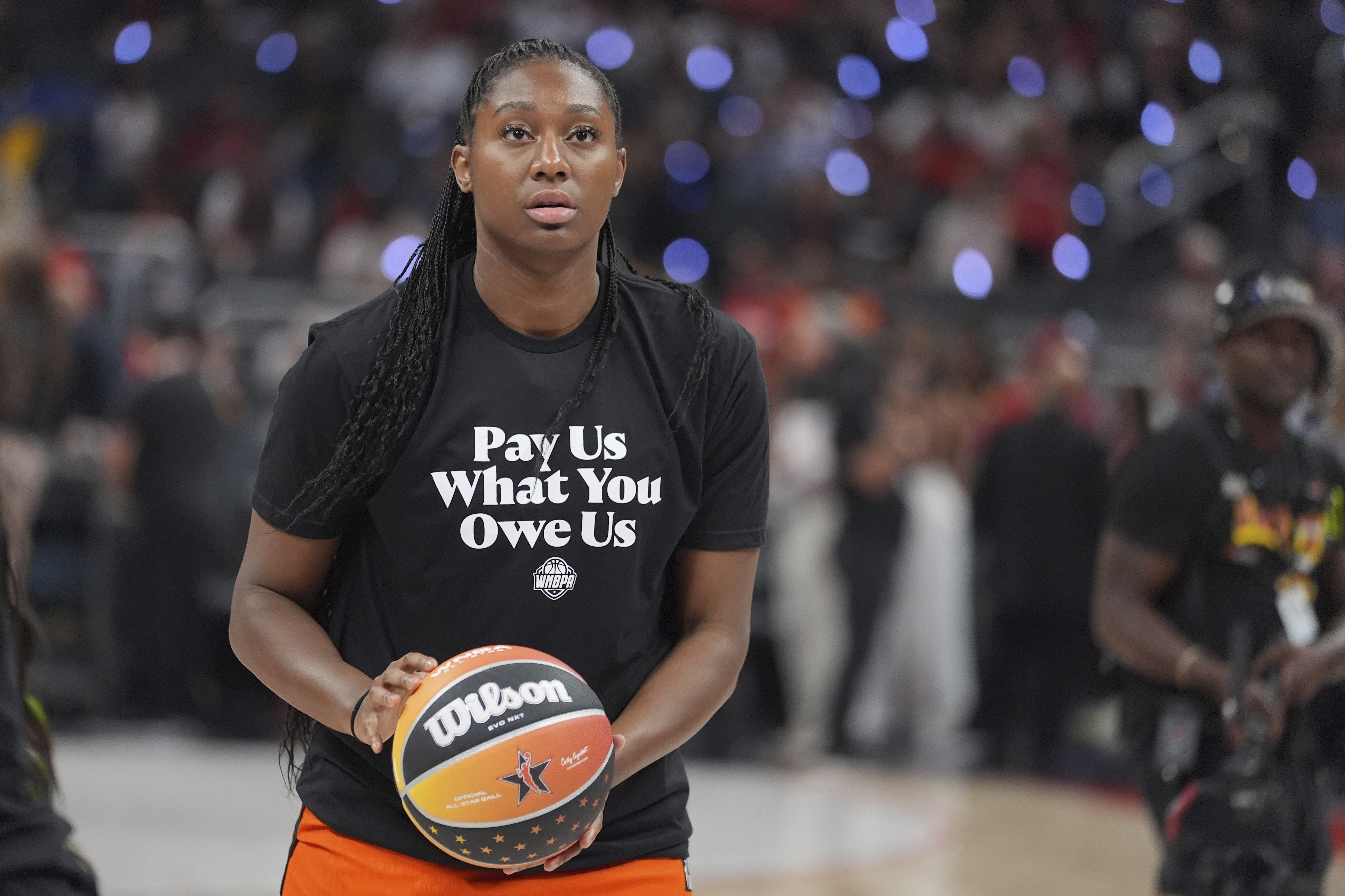 Indiana Fever's Aliyah Boston shoots before the WNBA All-Star basketball game, Saturday, July 19, 2025, in Indianapolis. 