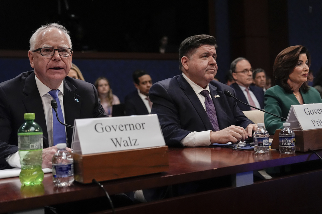Minnesota Gov. Tim Walz, Illinois Gov. JB Pritzker and New York Gov. Kathy Hochul attend a House Committee on Oversight and Government Reform hearing.