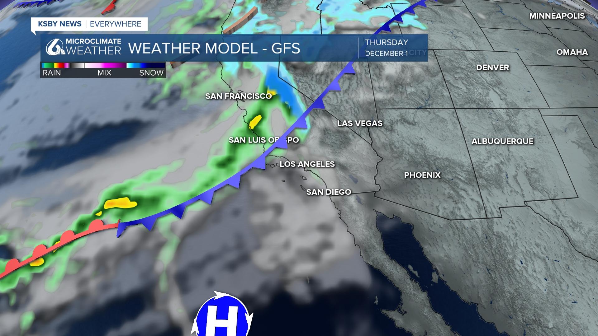 December 1st rain chances for the Central Coast