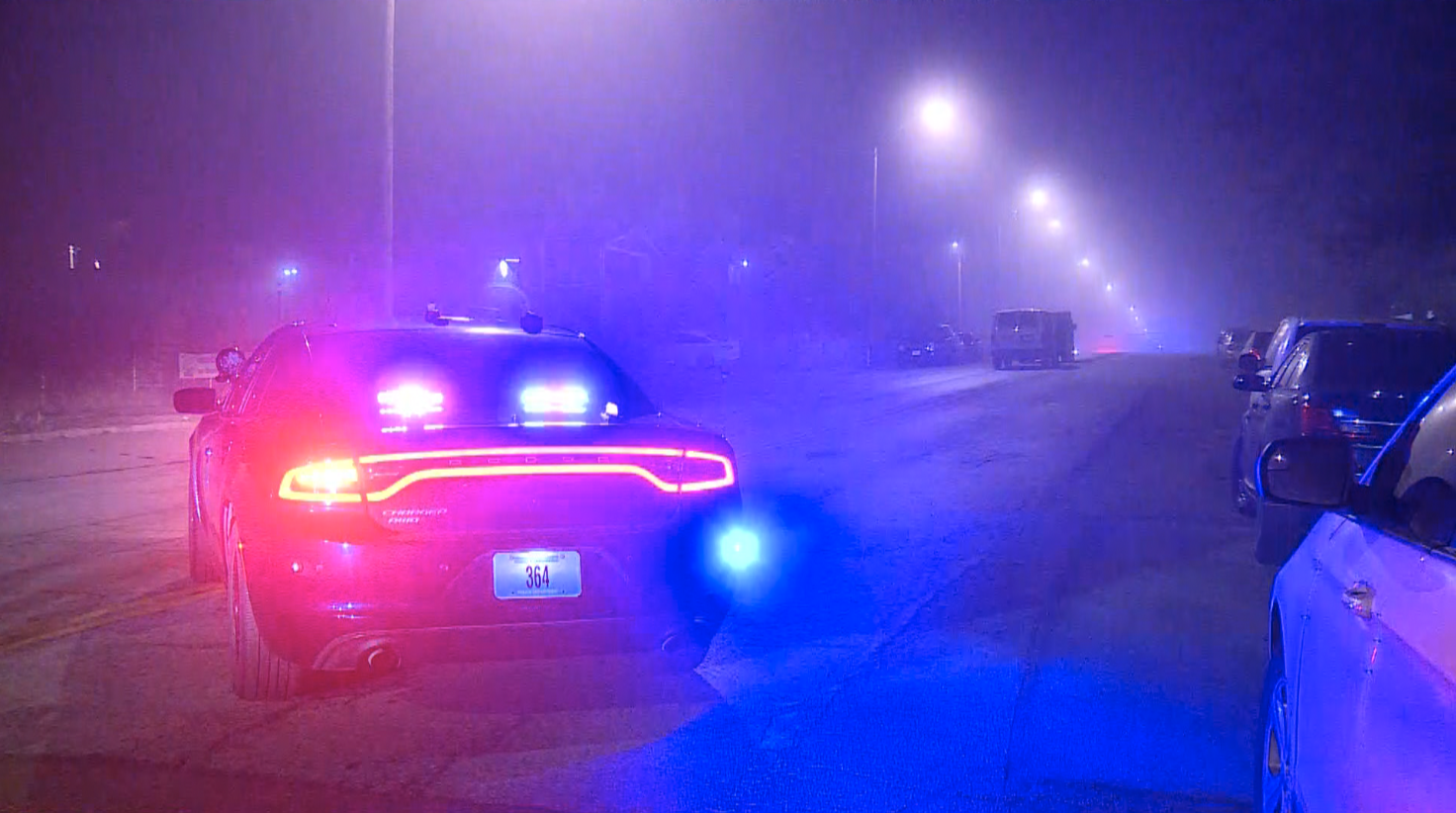 Police car at the scene of a homicide