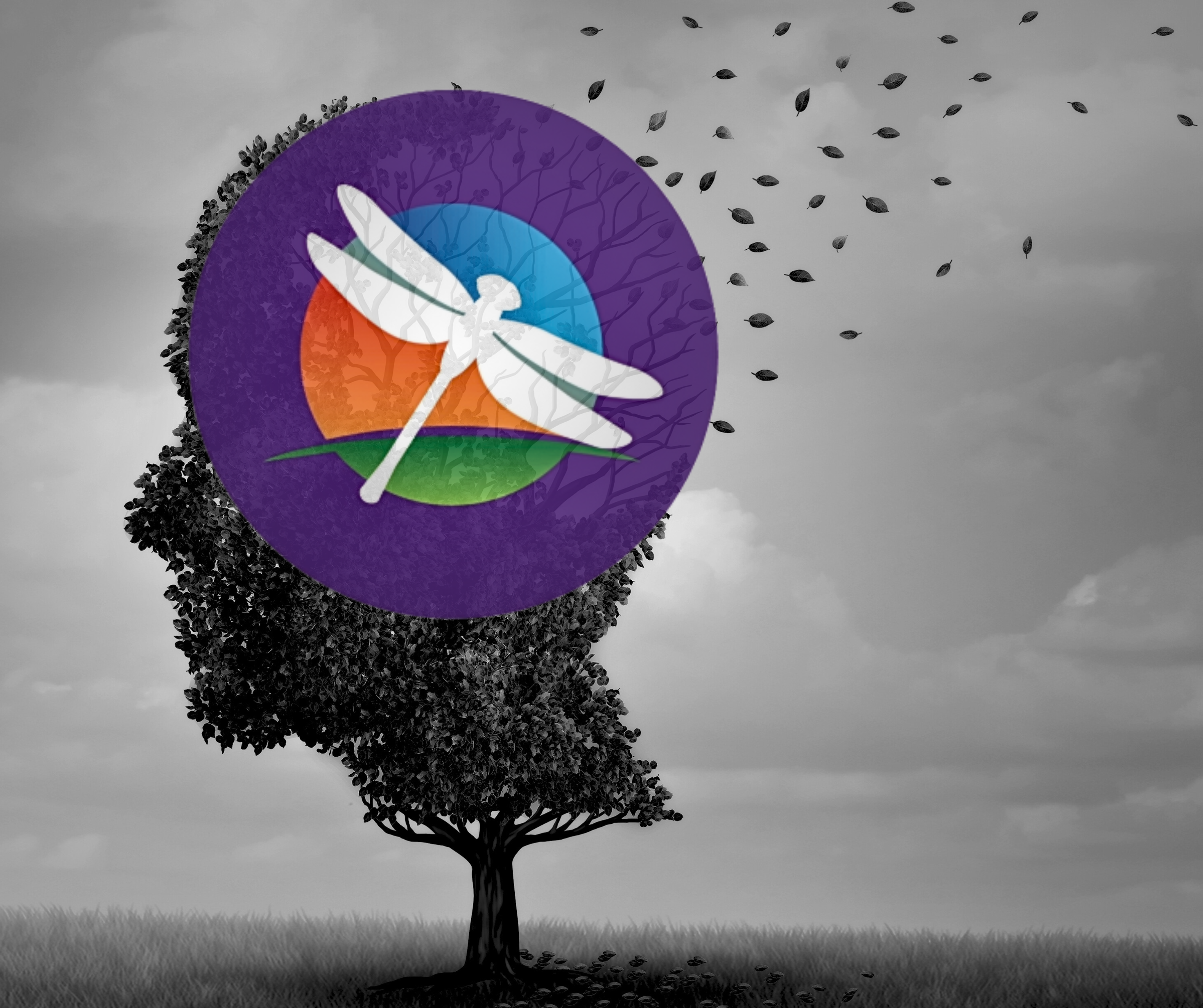 National Council of Dementia Minds logo + human head-shaped tree losing leaves