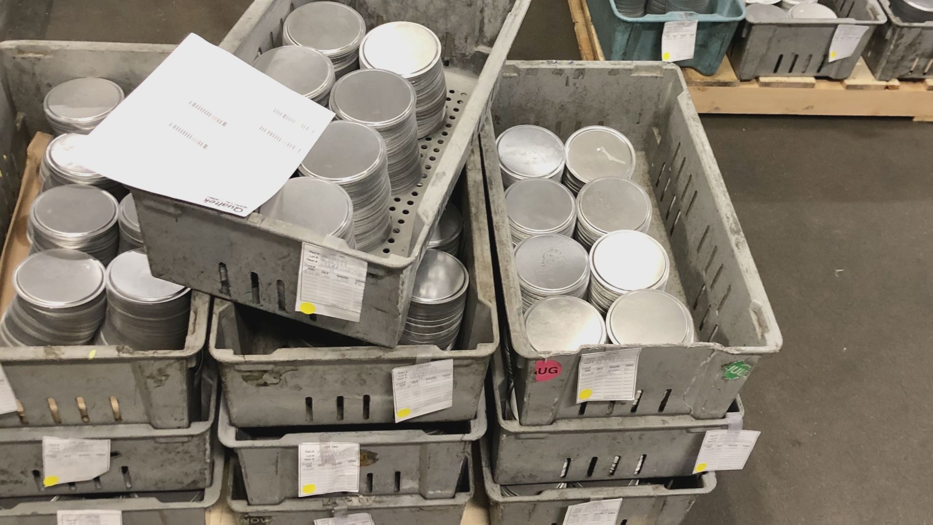 Stacks of heat exchange plates at Qualtek Manufacturing.