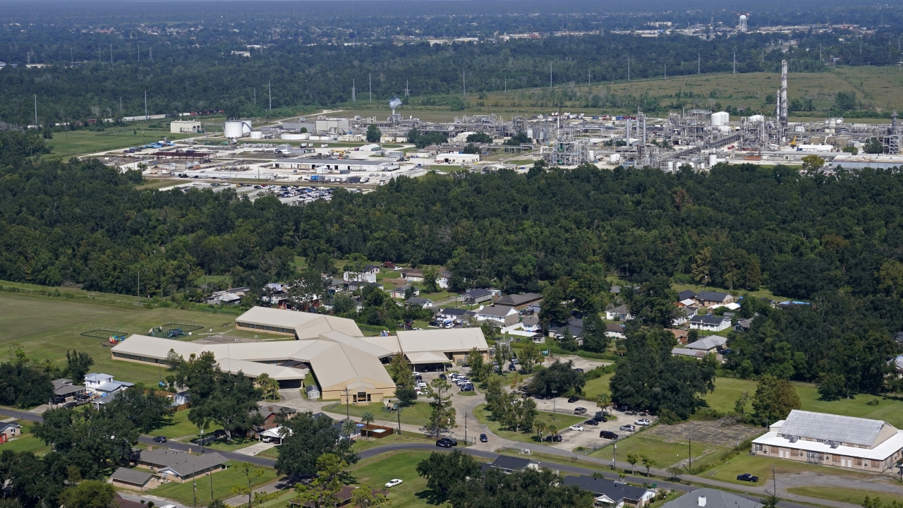The Fifth Ward Elementary School and residential neighborhoods sit near the Denka Performance Elastomer Plant