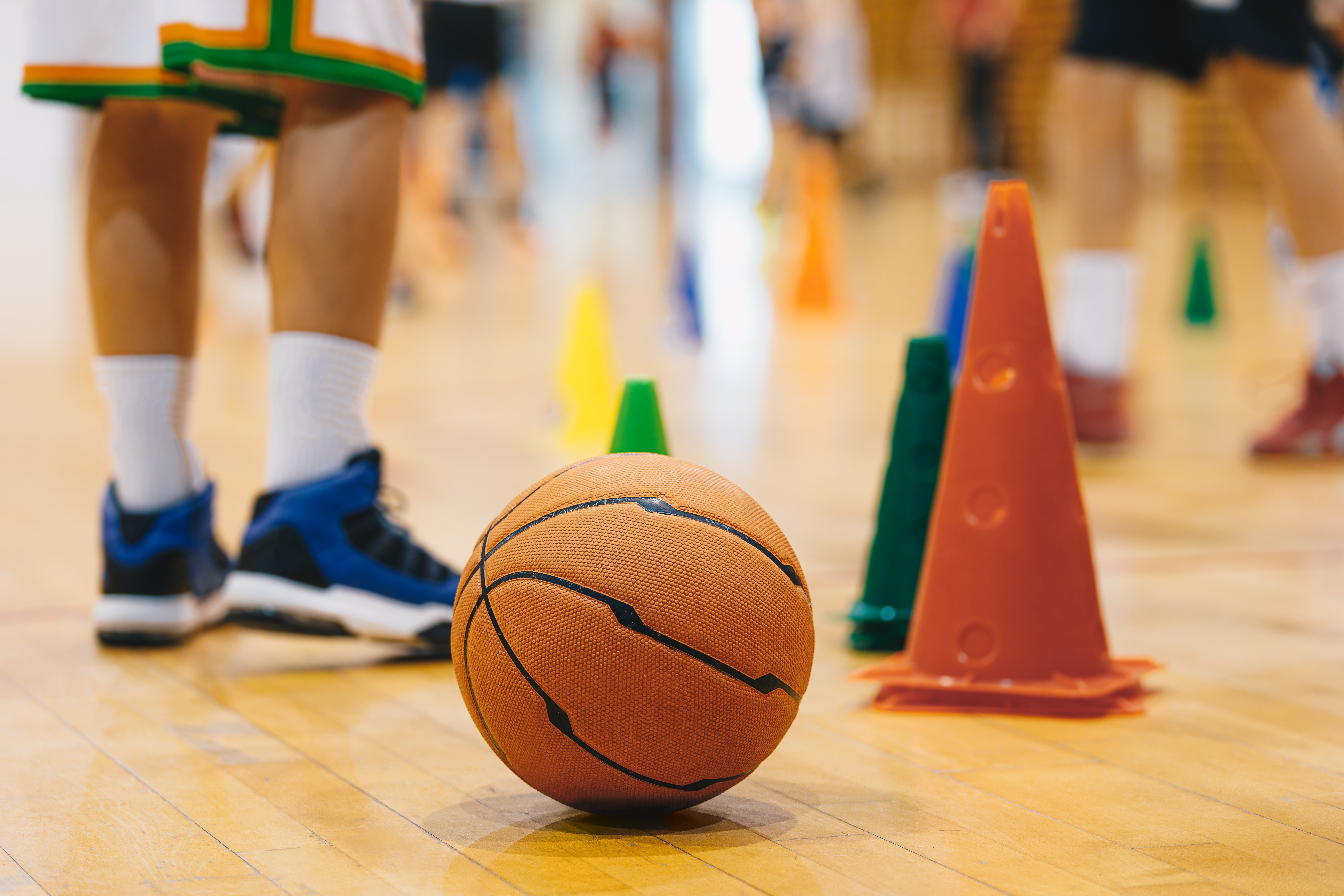 Children,Practicing,Basketball,On,School,Court.,Basketball,Training,Game,Background.