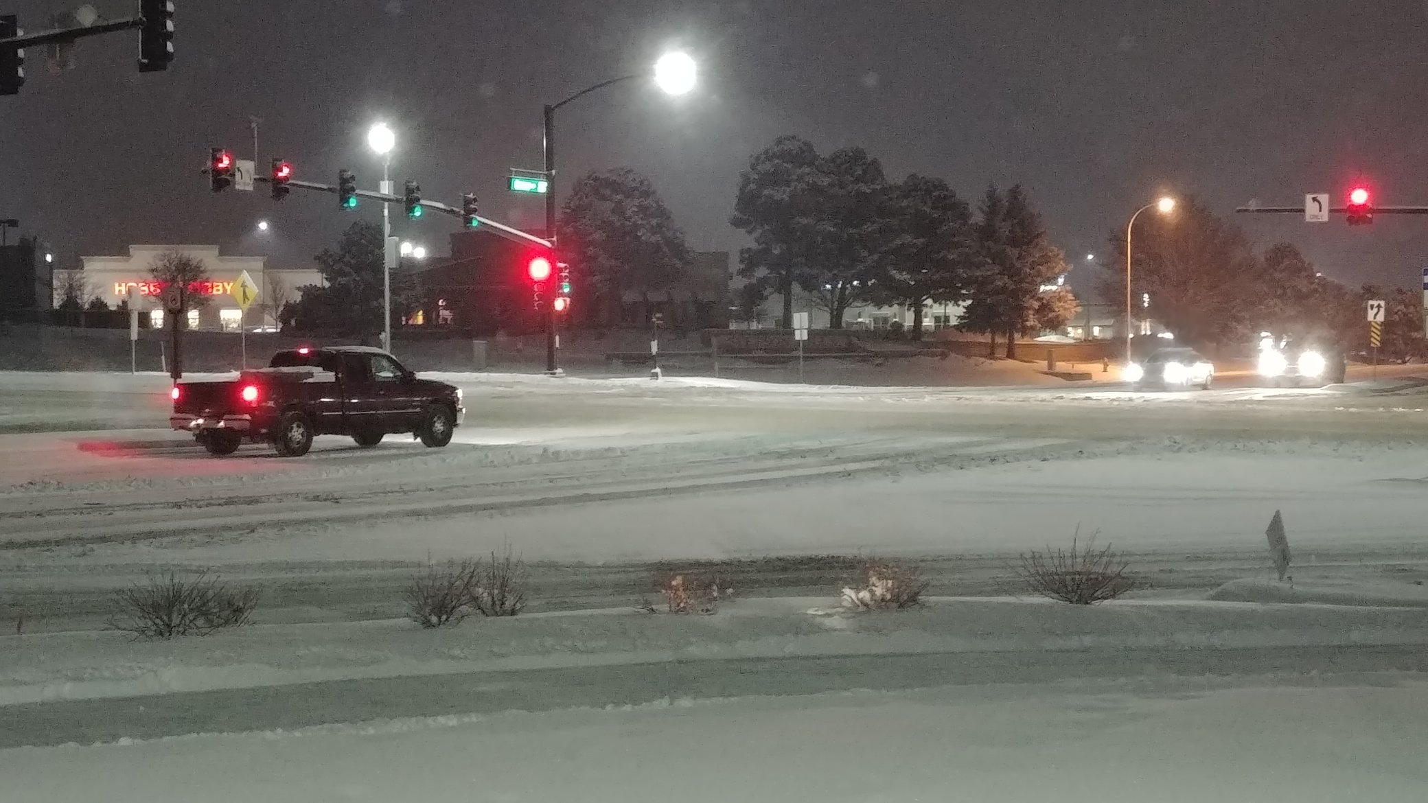 Snowy roads at Powers and Barnes