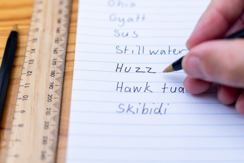 Slang words written on a piece of paper.