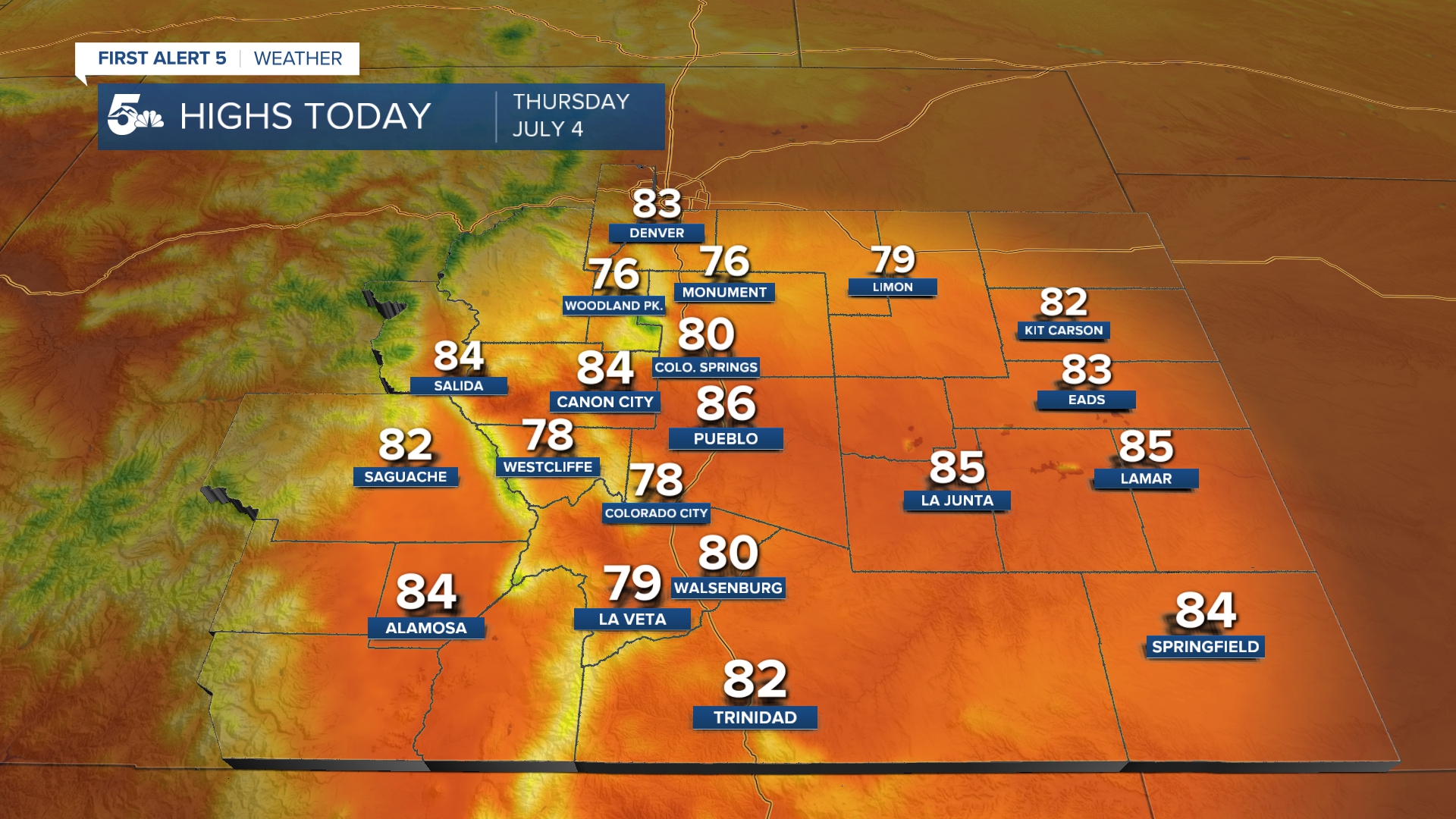 Comfortable highs on July 4th in southern Colorado