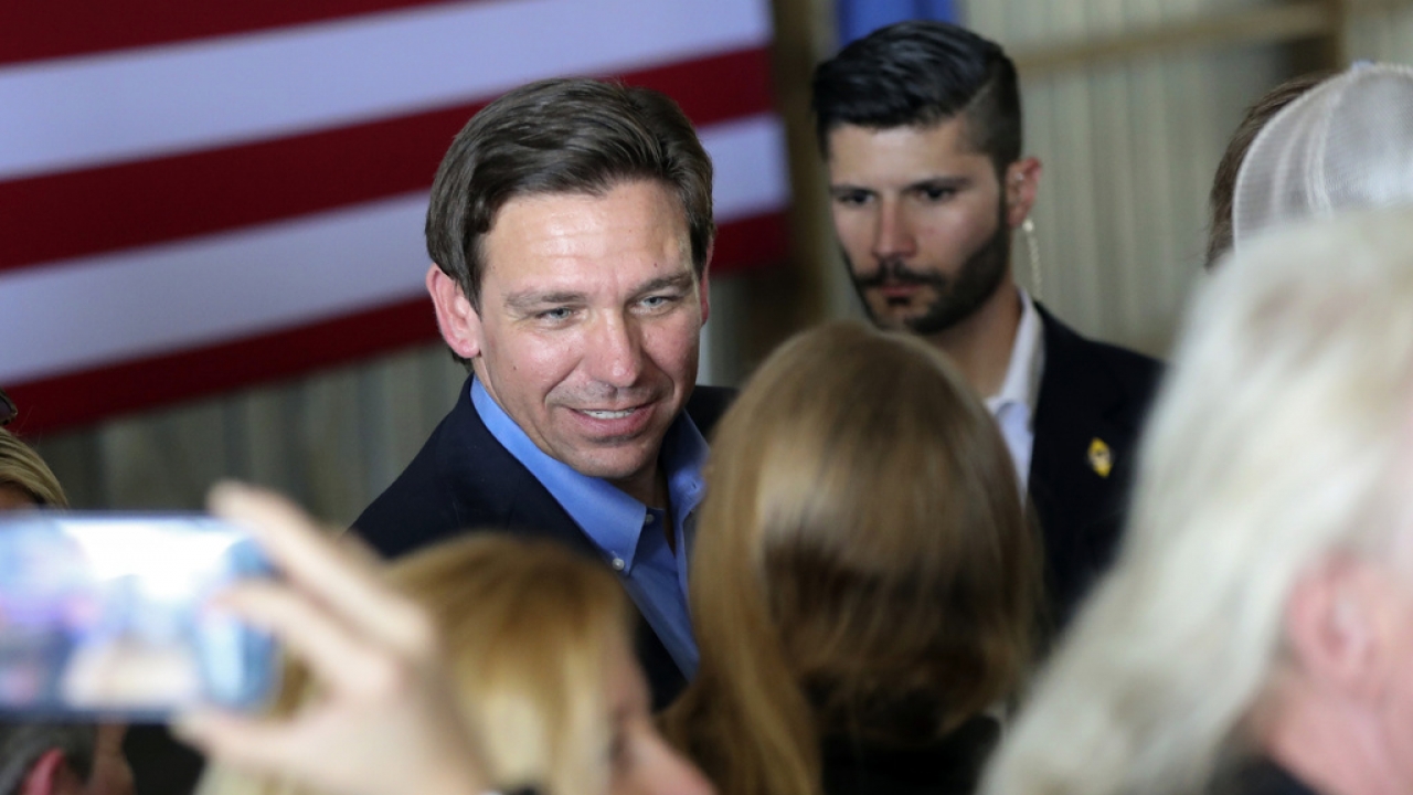 Florida Gov. Ron DeSantis greets supporters during a campaign event for his presidential run..
