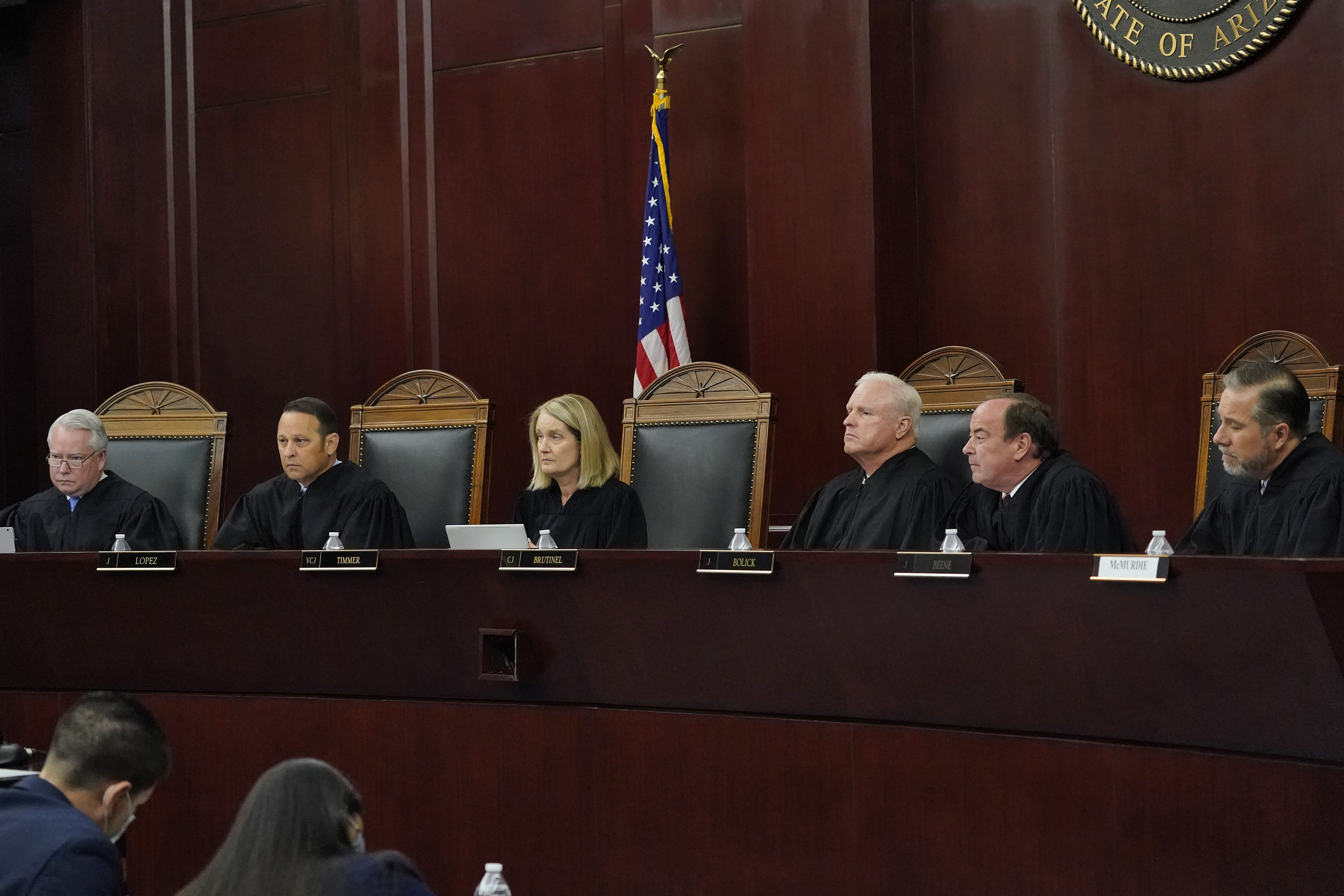 Arizona Supreme Court William G. Montgomery, John R Lopez IV, Vice Chief Justice Ann A. Scott Timmer, Chief Justice Robert M. Brutinel, Clint Bolick and James Beene