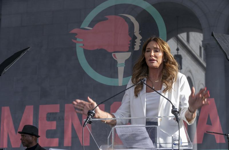 Caitlyn Jenner speaks at the fourth Women's March in Los Angeles.