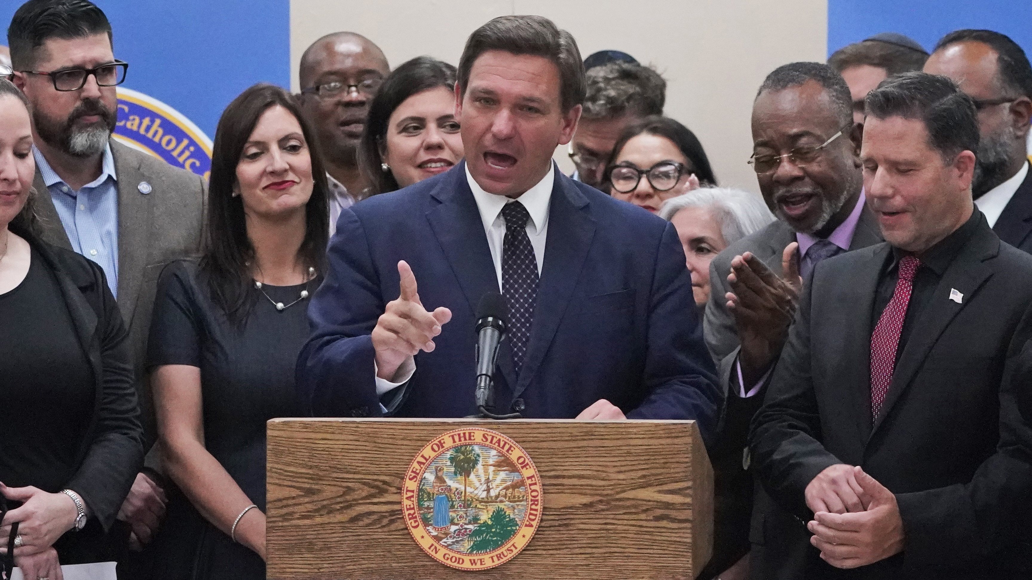 Gov. Ron DeSantis speaks at St. John the Apostle School in Hialeah, May 11, 2021