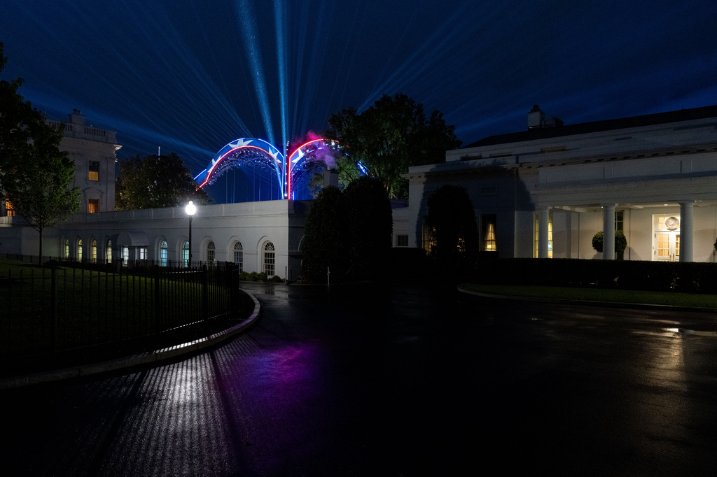 The arena is lit before the UFC Freedom 250 fights on the South Lawn of the White House, Thursday, June 11, 2026, in Washington. 