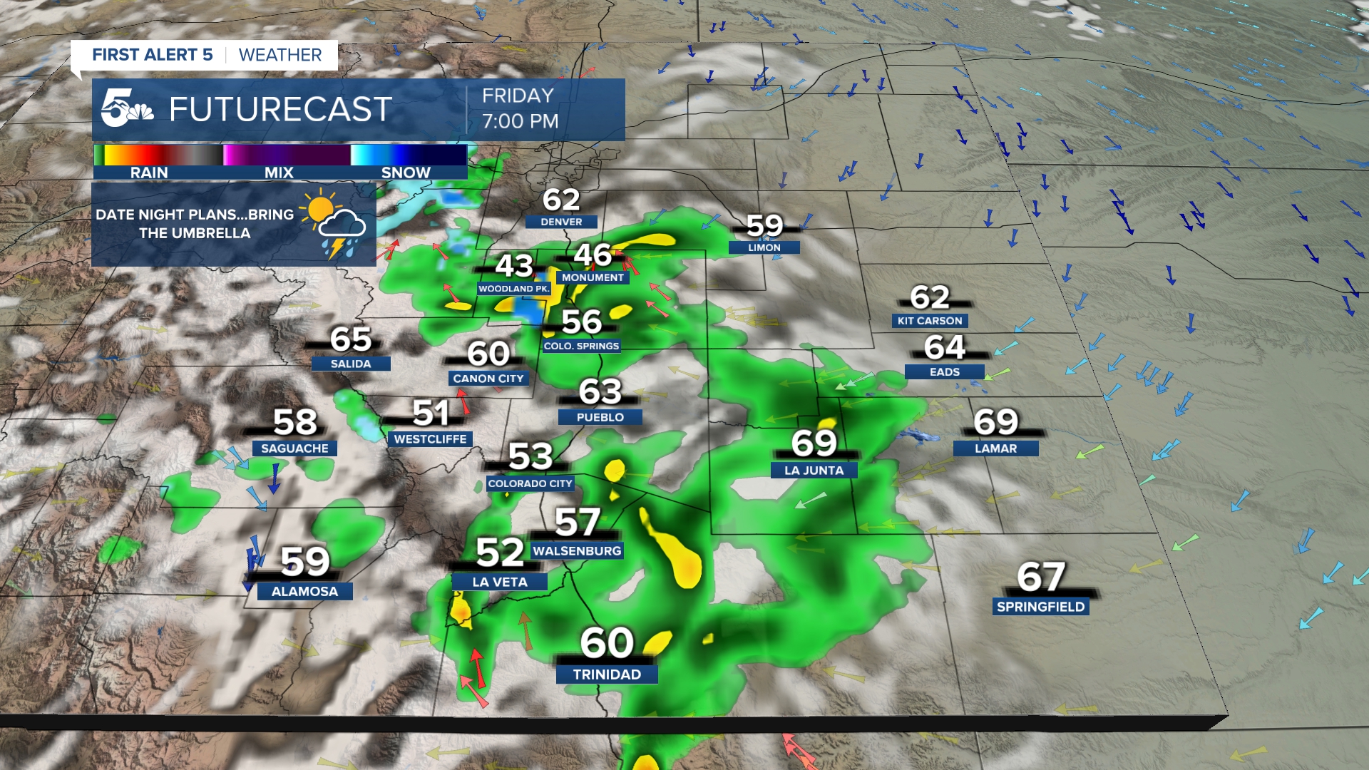 Isolated to scattered thunderstorms late this afternoon in southern Colorado