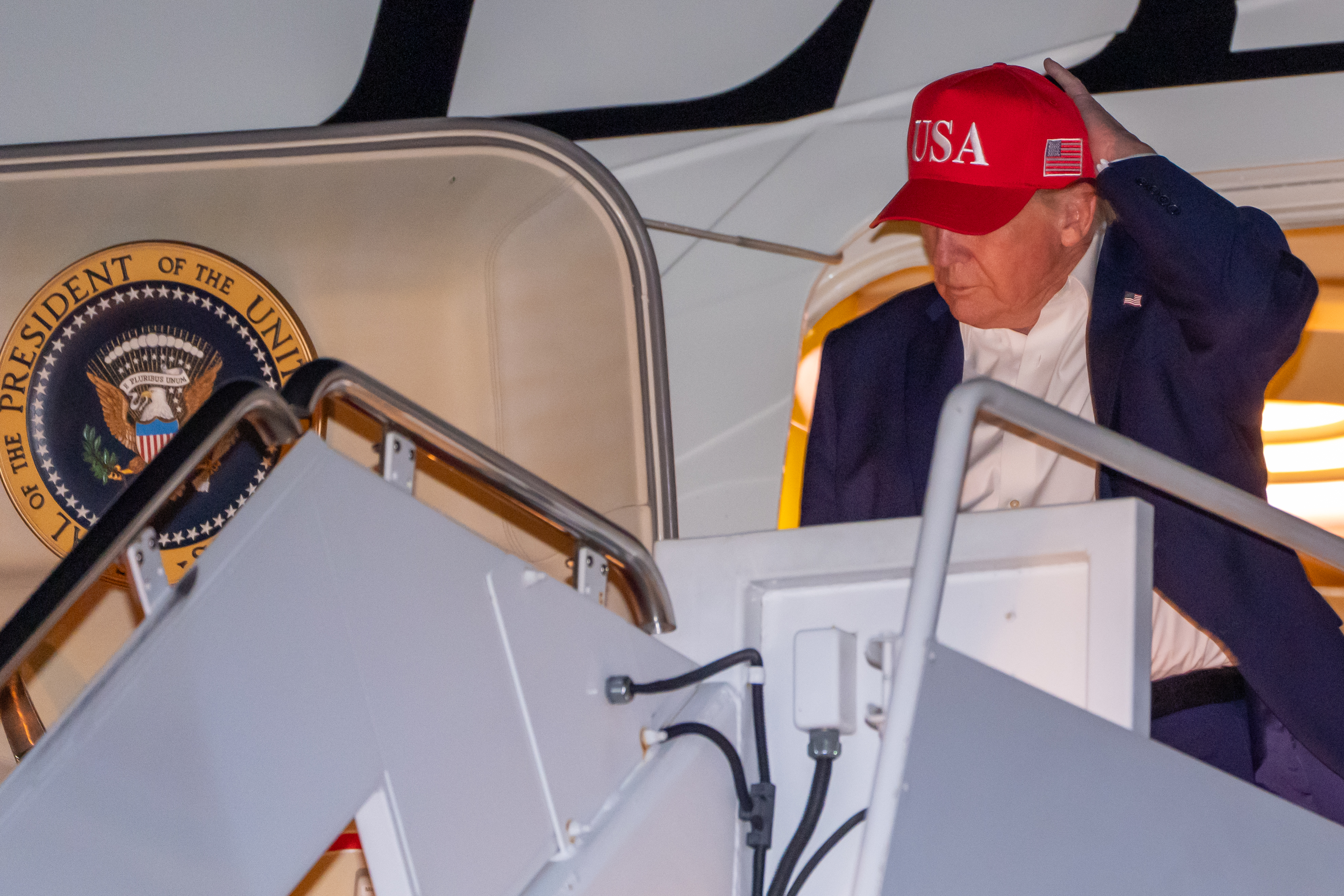 President Donald Trump arrives on Air Force One, Thursday, Oct. 15, 2026, at Joint Base Andrews, Md.