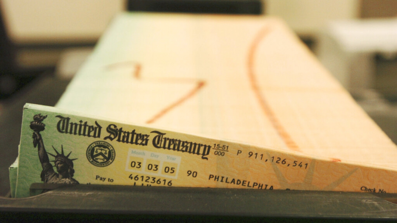Trays of printed Social Security checks wait to be mailed from a U.S. Treasury's Financial Management services facility.