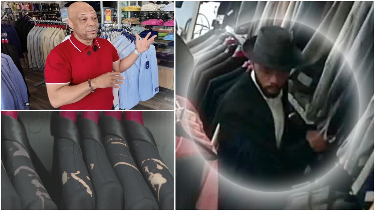 Video shows man pouring bleach on suits at Petersburg shop; police search for suspect