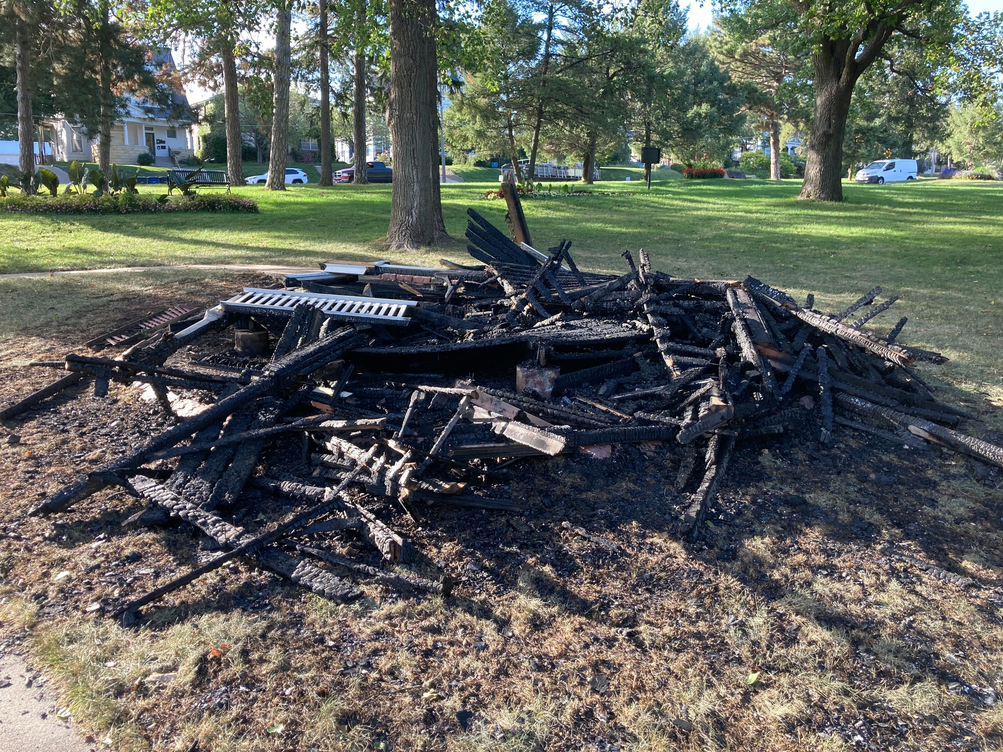 burned gazebo in Hanscom Park
