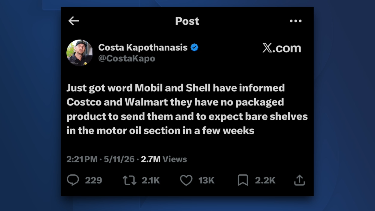 Channel 13 checked in with a local auto shop in the Northwest Valley to see what their motor oil supply looks like right now, and if they're prepping for any shortage.