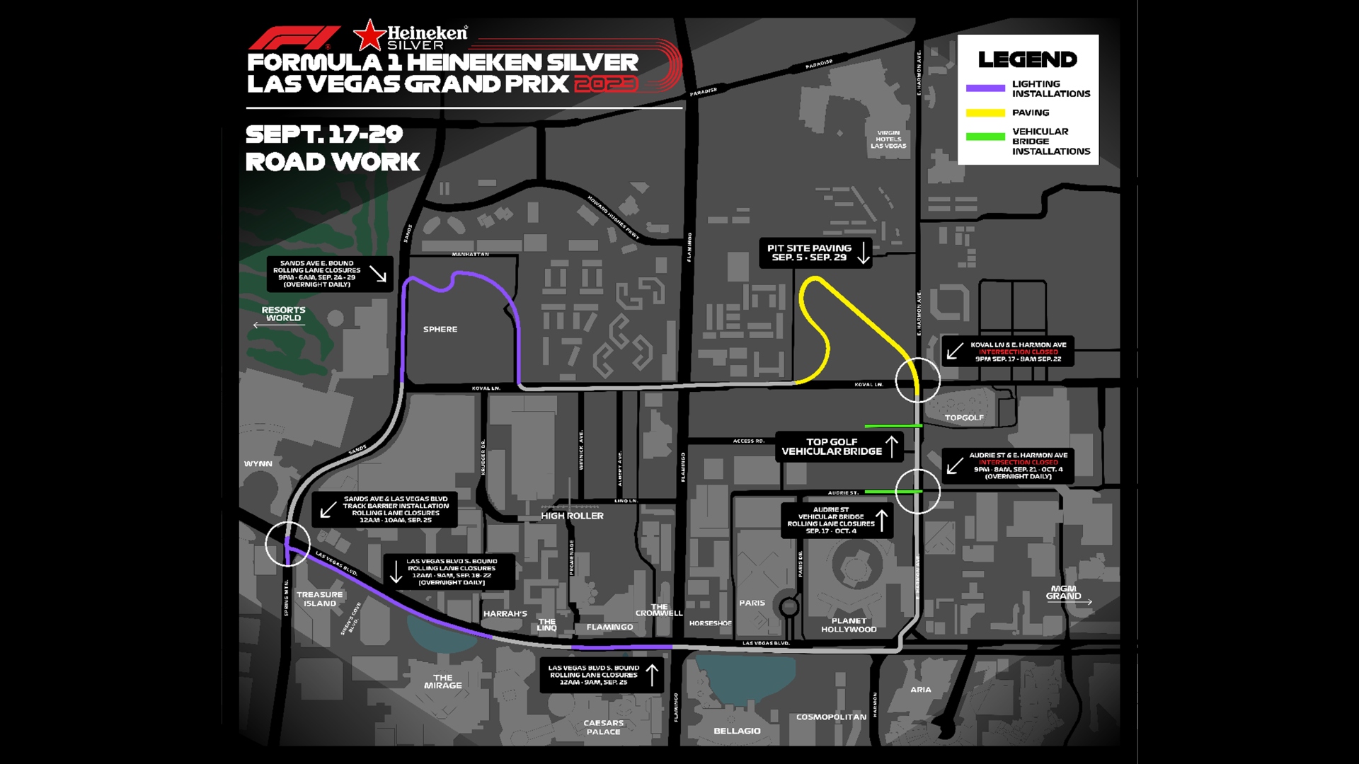 Formula 1 Strip Closures Sept. 17 - 29