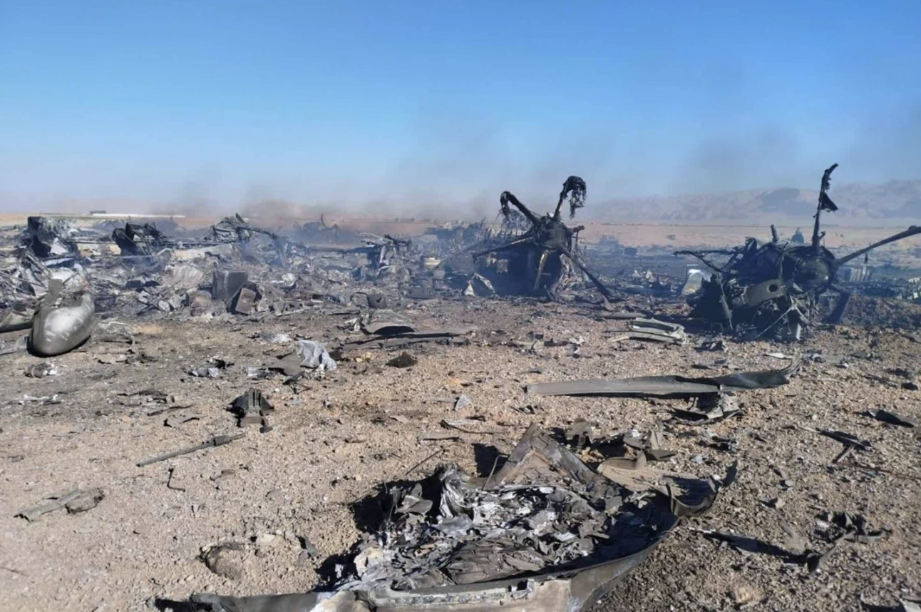 In this image provided by Sepahnews, the Iranian Revolutionary Guard’s official website, wreckage is shown at what Iran’s state TV claimed was the site of a downed American transport plane and two helicopters involved in a rescue operation, in Isfahan province, Iran, April, 2026.