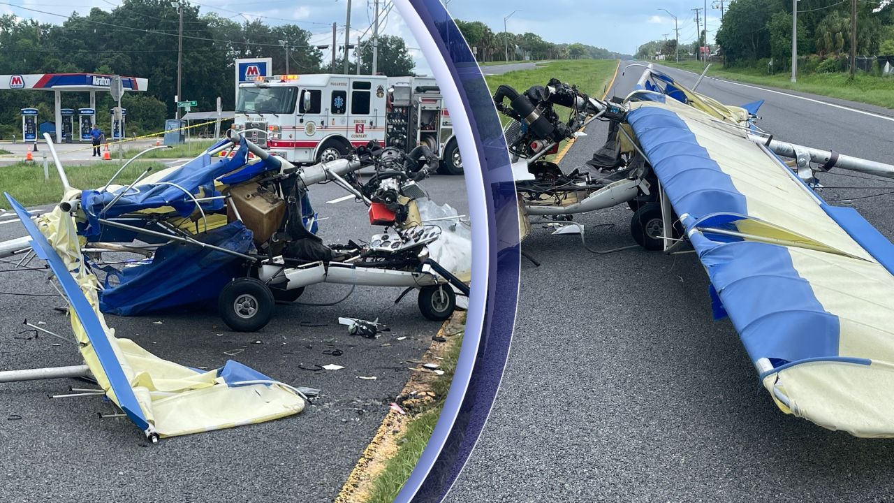 Ultralight plane crashes onto SR 60 near Mulberry after hitting power lines