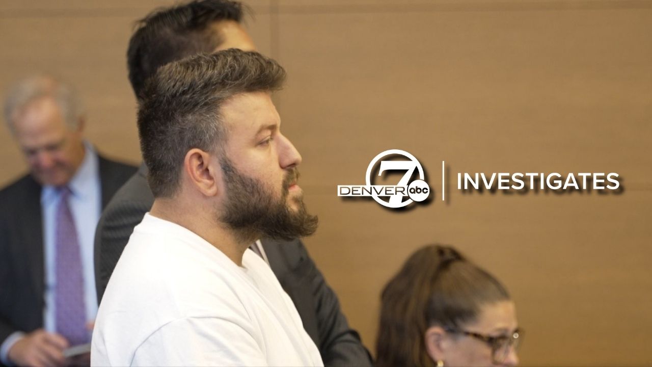 Sean Schwalb in court with Denver7 Investigates logo
