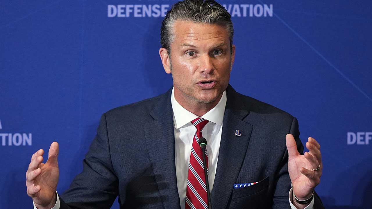 Defense Secretary Pete Hegseth speaks at the United States Army War College in Carlisle, Pa., during the Pennsylvania Defense and Innovation Summit, Wednesday, July 15, 2026. (AP Photo/Matt Rourke)