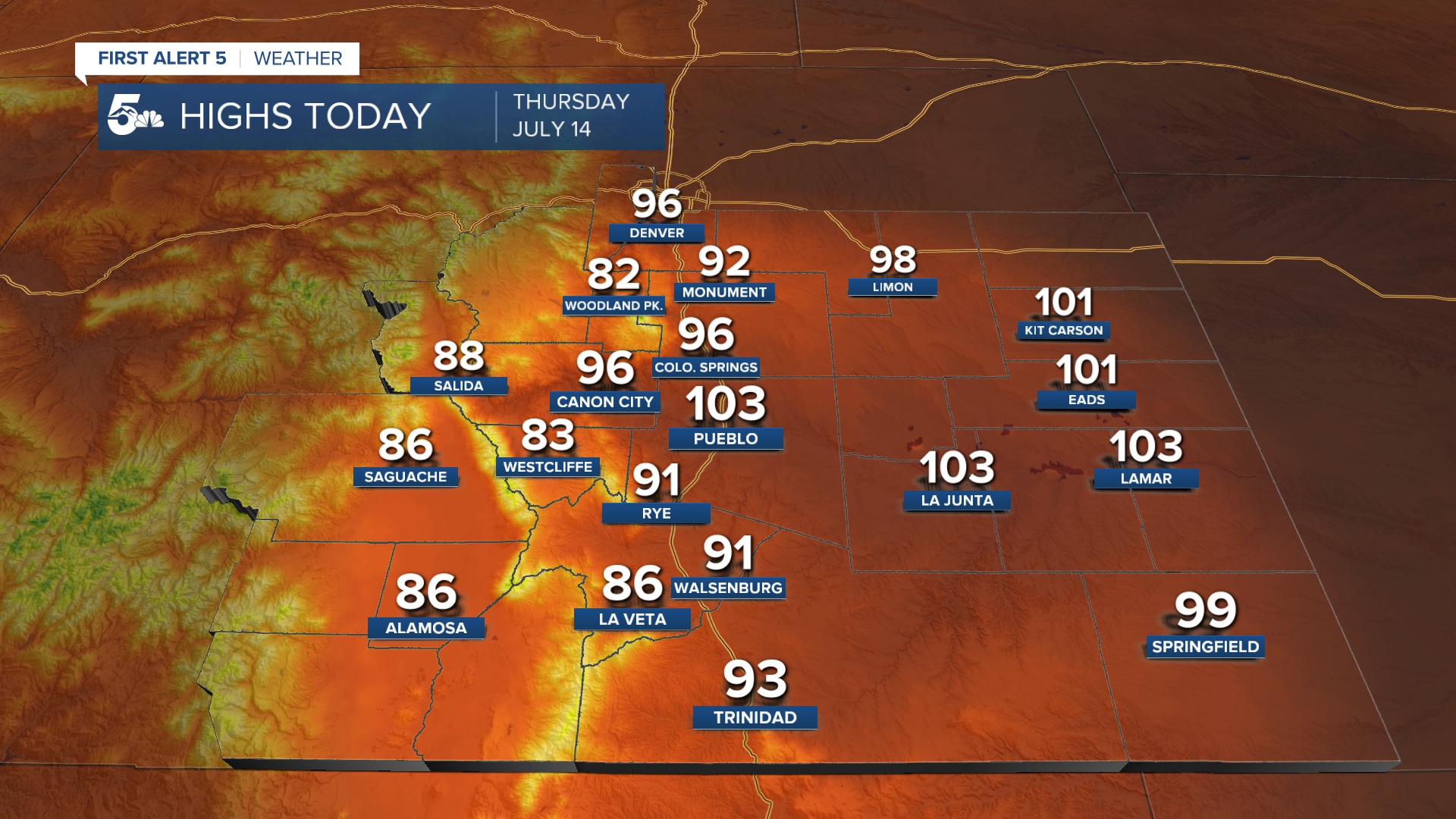 Forecast highs today