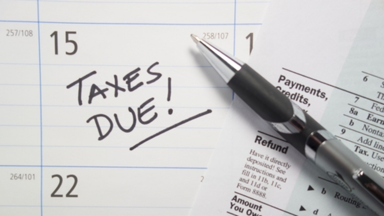 "Taxes Due" reminder marked on a calendar.