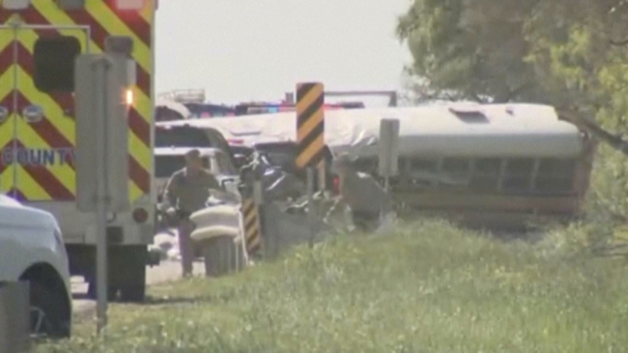 First responders at the scene of a deadly bus crash in Texas