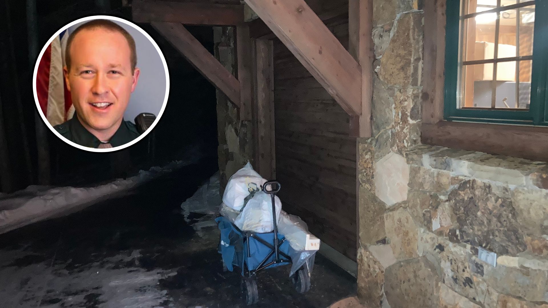 A combination photo shows Lieutenant Jeremy Muxlow of the Rio Blanco County Sheriff's Office and the scene of a high-profile kidnapping. 