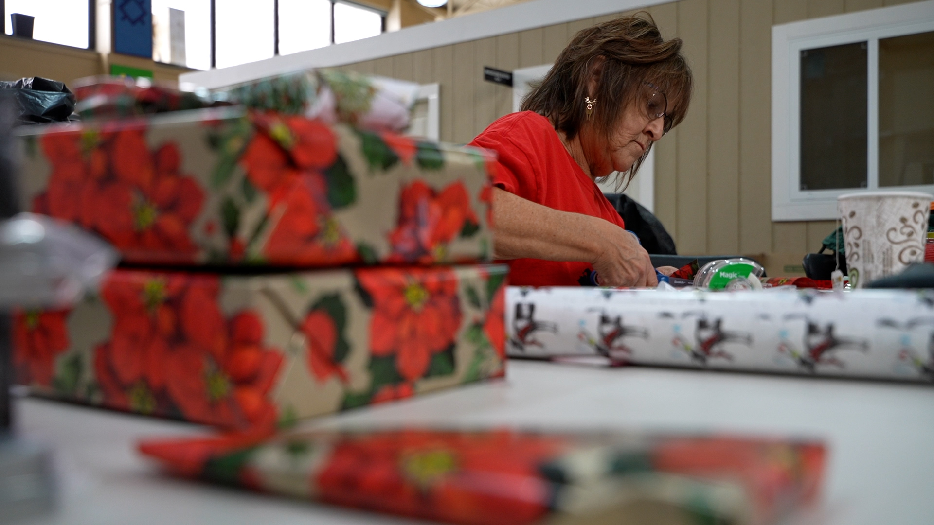 Woman wrapping gifts 