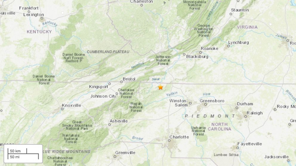 Map of the area affected by an earthquake