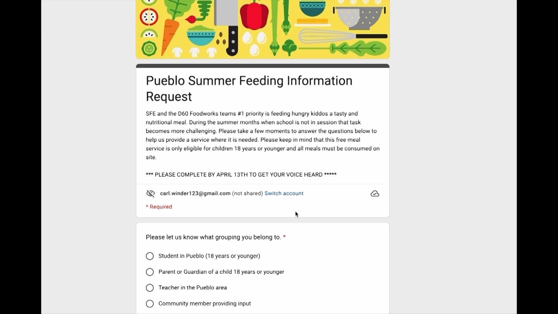 Pueblo D60 Summer meal survey