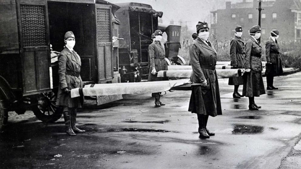 Universal Images Group via Getty Images, FILE
Red Cross Motor Corps are on duty during the Spanish Influenza epidemic in St. Louis in 1918.