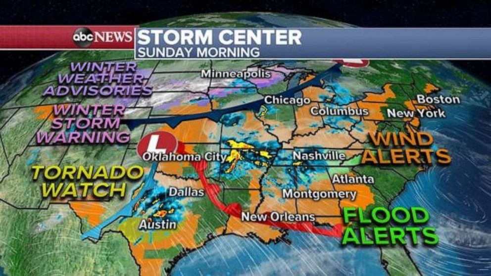 The most immediate threatening weather though is in the southern U.S. where a Tornado Watch is in effect this morning for parts of Texas, including Austin, Waco and San Antonio.The most immediate threatening weather though is in the southern U.S. where a Tornado Watch is in effect this morning for parts of Texas, including Austin, Waco and San Antonio.
ABC News